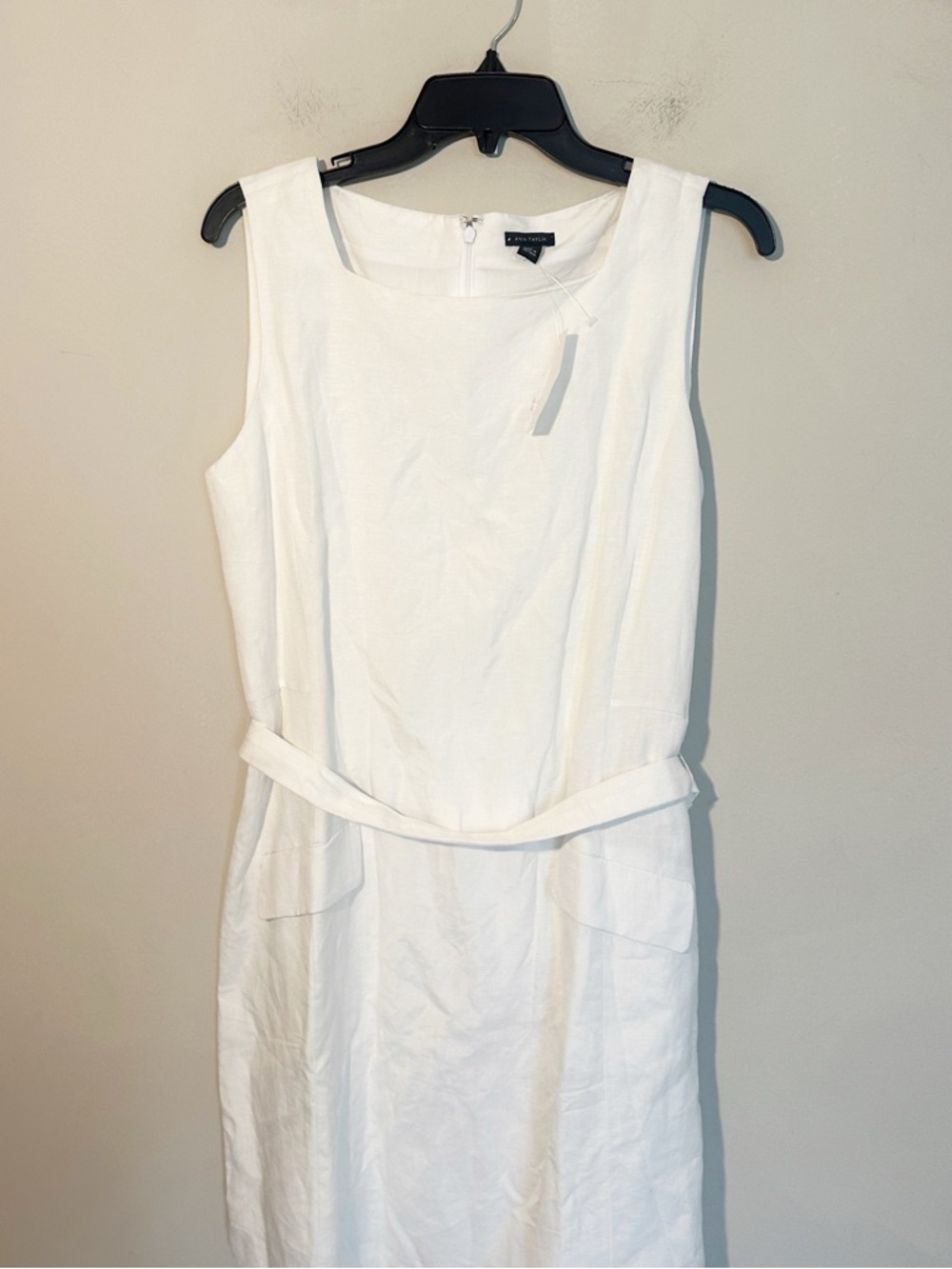 NWT Ann Taylor White Linen Blend Sheath Belt dress women size 10 - Picture 4 of 7